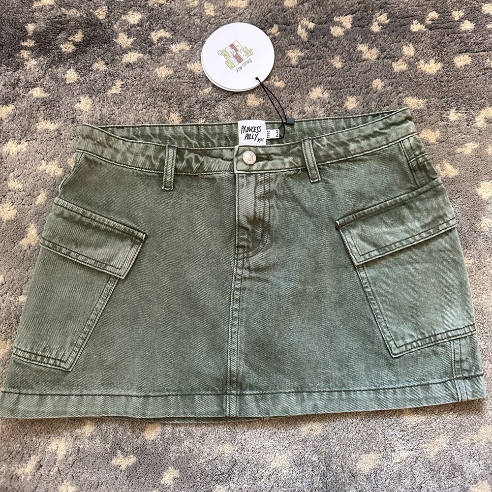 Princess Polly Zakai Cargo Denim Mini Skirt Green